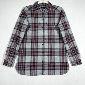 Pendleton Board Shirt Womens Small Plaid Virgin Wool Button‎ Flannel Flap Pocket